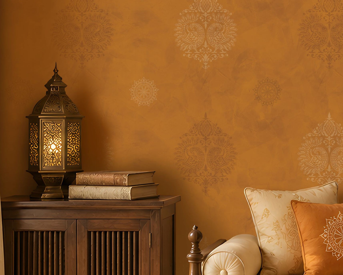 698_DA Vintage Damask Heritage Collection Wallpaper, Bright ochre