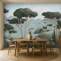 700_DA Ethereal Landscapes Dreamy Panoramic Scenic Wallpaper, Charcoal Green