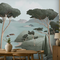 700_DA Ethereal Landscapes Dreamy Panoramic Scenic Wallpaper, Charcoal Green