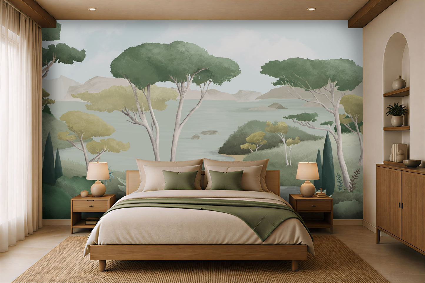 701_DA Ethereal Landscapes – Dreamy Panoramic Scenic Wallpaper, Willow Green