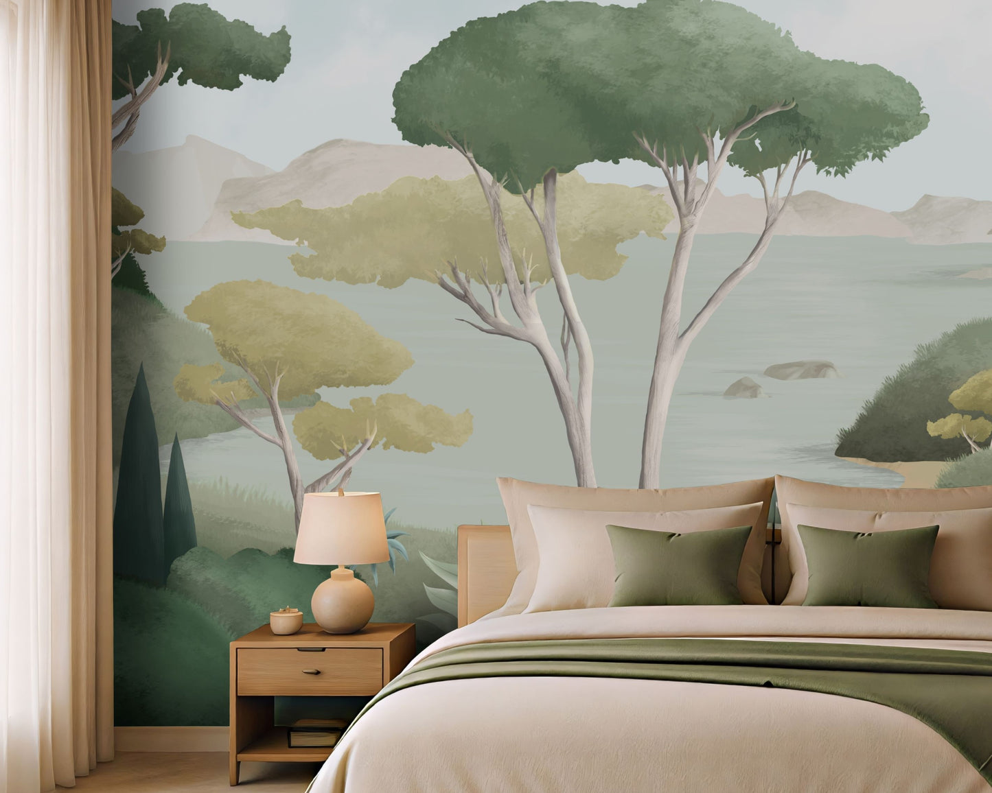 701_DA Ethereal Landscapes – Dreamy Panoramic Scenic Wallpaper, Willow Green
