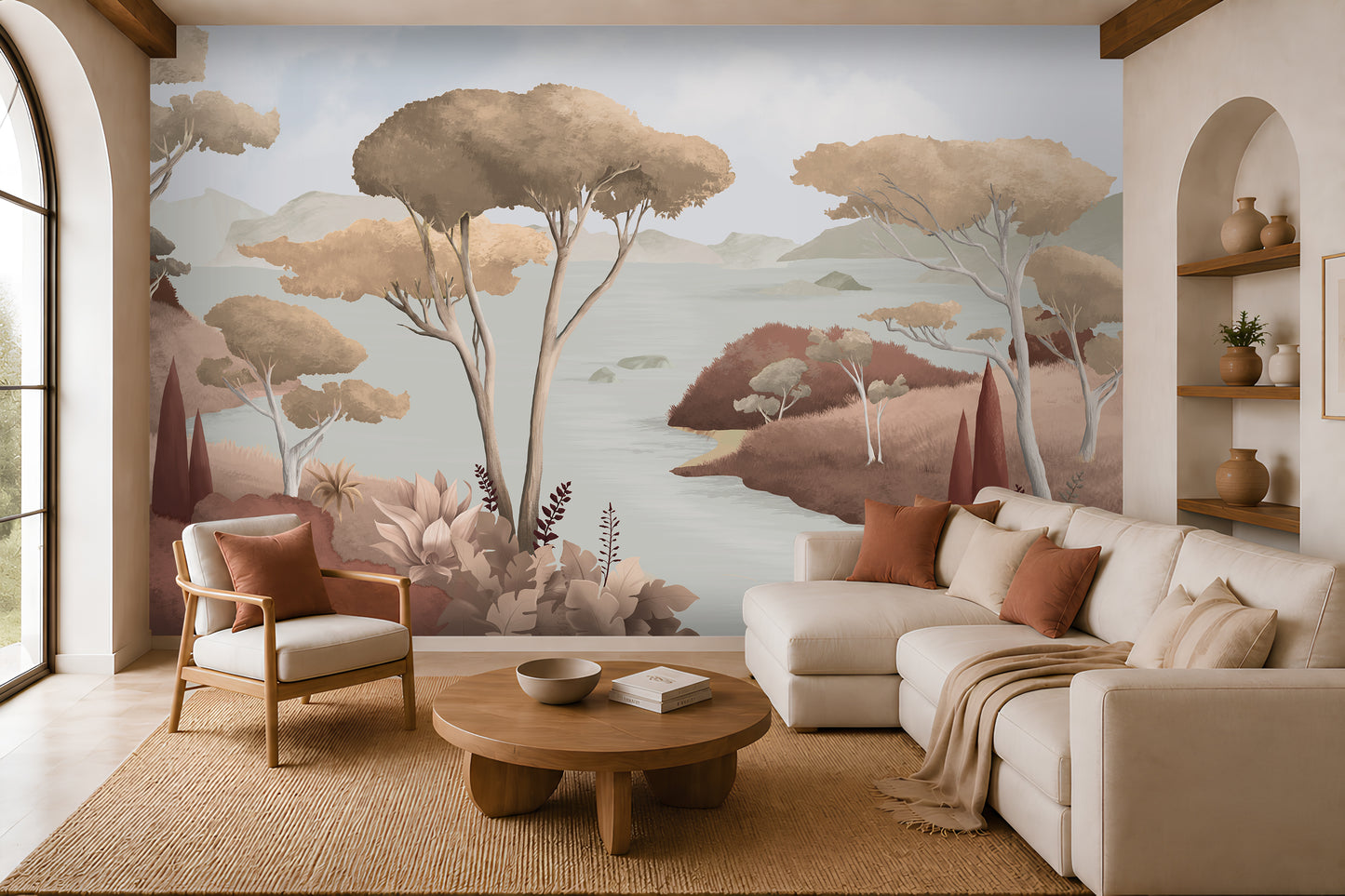 702_DA Ethereal Landscapes Dreamy Panoramic Scenic Wallpaper, Cashmere Clay