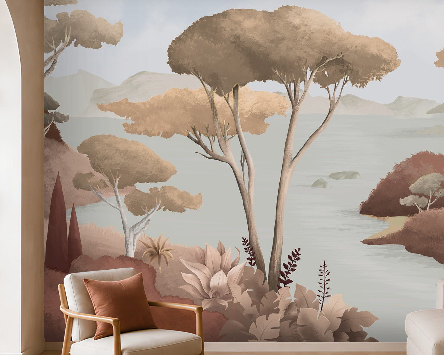 702_DA Ethereal Landscapes Dreamy Panoramic Scenic Wallpaper, Cashmere Clay