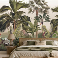 819_DA Exotic Palm Retreat Tropical Palm Wallpaper, Noble Cream