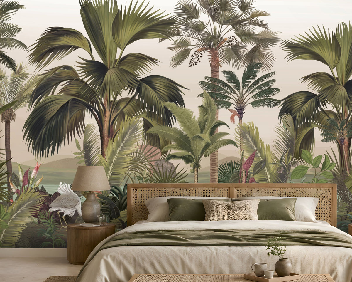 819_DA Exotic Palm Retreat Tropical Palm Wallpaper, Noble Cream
