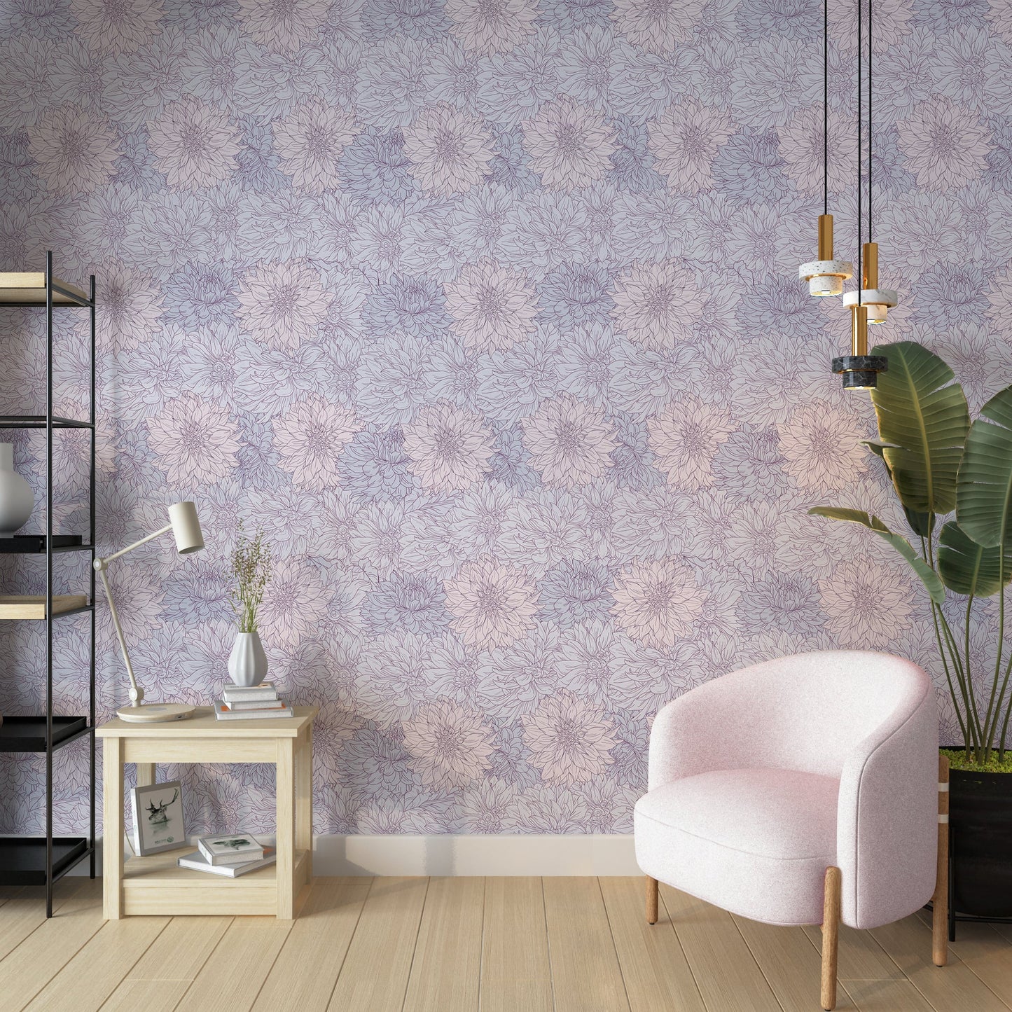 850_DA Blooming Cascade Wallpaper, Soft Lilac