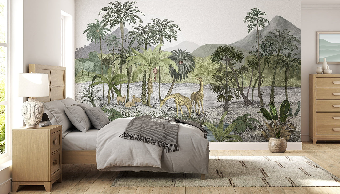 944_DA Savanna Splendor Tropical Wall Mural Wallpaper, Smoky Terracotta