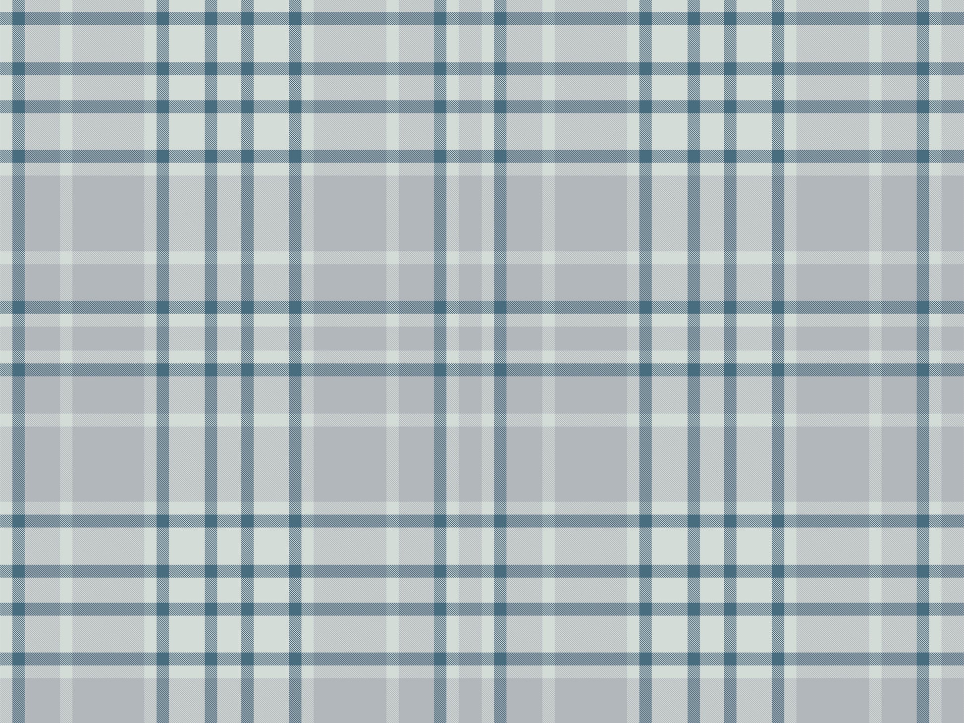 A modern living room features a textured plaid wallpaper in soft lavender grey tones.
The fabric-look pattern displays an intricate grid with intersecting blue-grey and white lines.
In front, a comfortable light blue wingback chair with a matching pillow sits to the right.
The cozy interior space is completed by a low wooden console table holding books and decor.