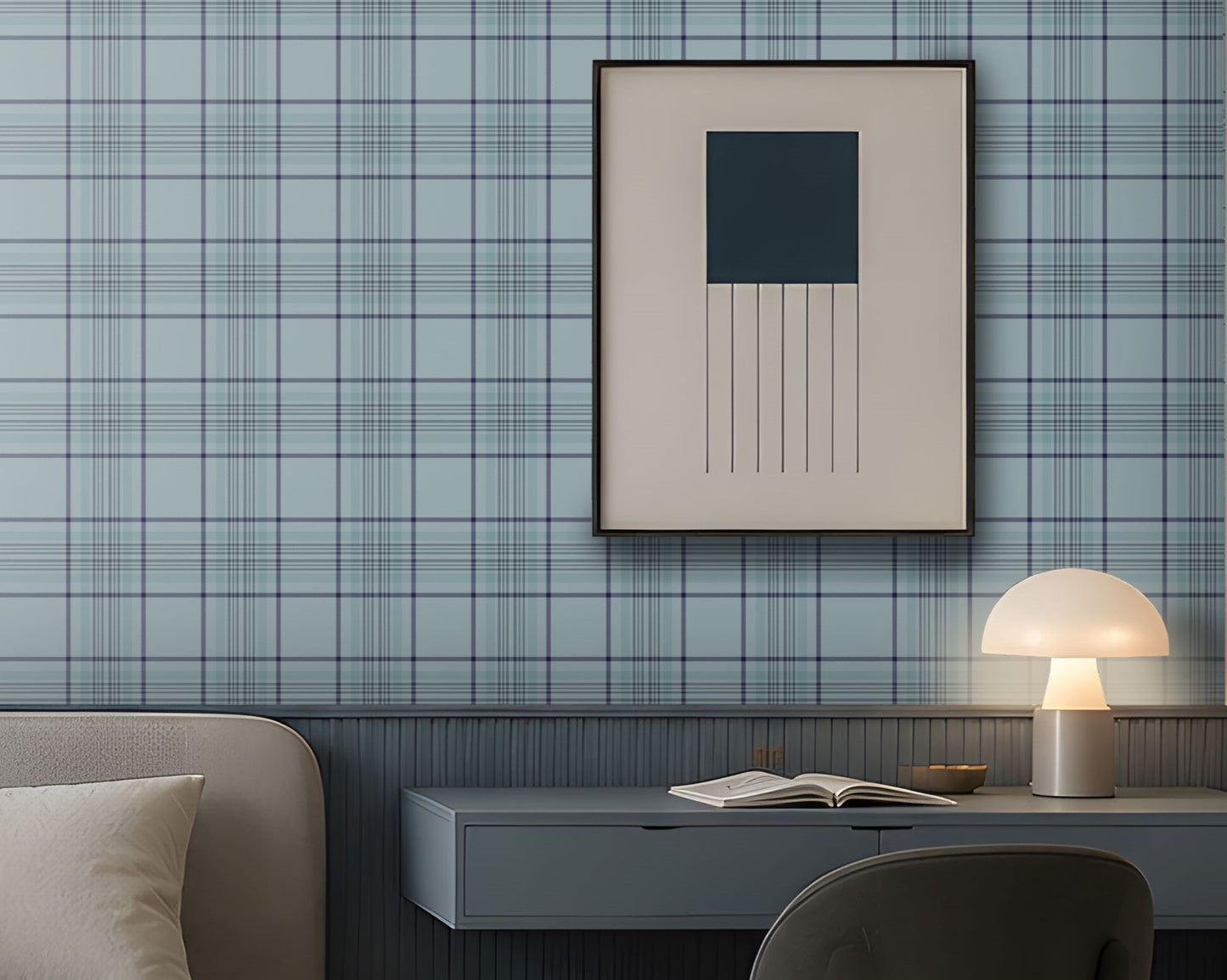 974_DA Plaid Fabric Rolls Wallpaper, Ice Fog