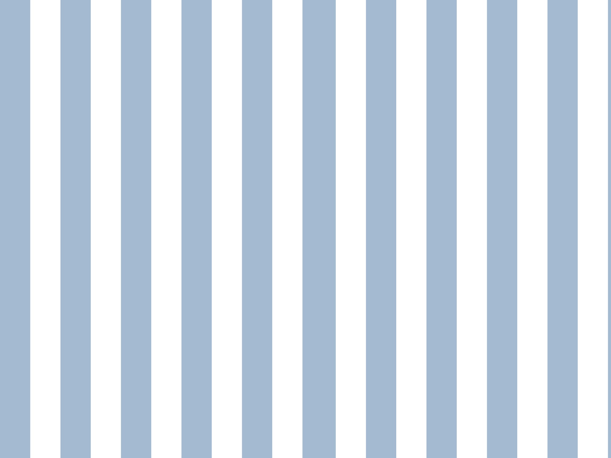 A bright living room features a striped wallpaper pattern.
The wallpaper colors are soft sky blue and crisp white.
The design has clean, evenly spaced vertical stripes across the wall.
A light grey sofa with several matching pillows sits in front.
A pale peach blanket is draped casually over the couch cushions.
The look is finished with a large green plant on the right.