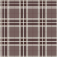 A modern dining room setup features a classic tartan plaid wallpaper in soft grey and white tones.
The textured design displays a clean grid pattern with intersecting grey lines across the wall.
In front, a dark wood dining table is paired with matching chairs with grey upholstered cushions.
The elegant room layout is beautifully completed by an open window view showing a touch of greenery.