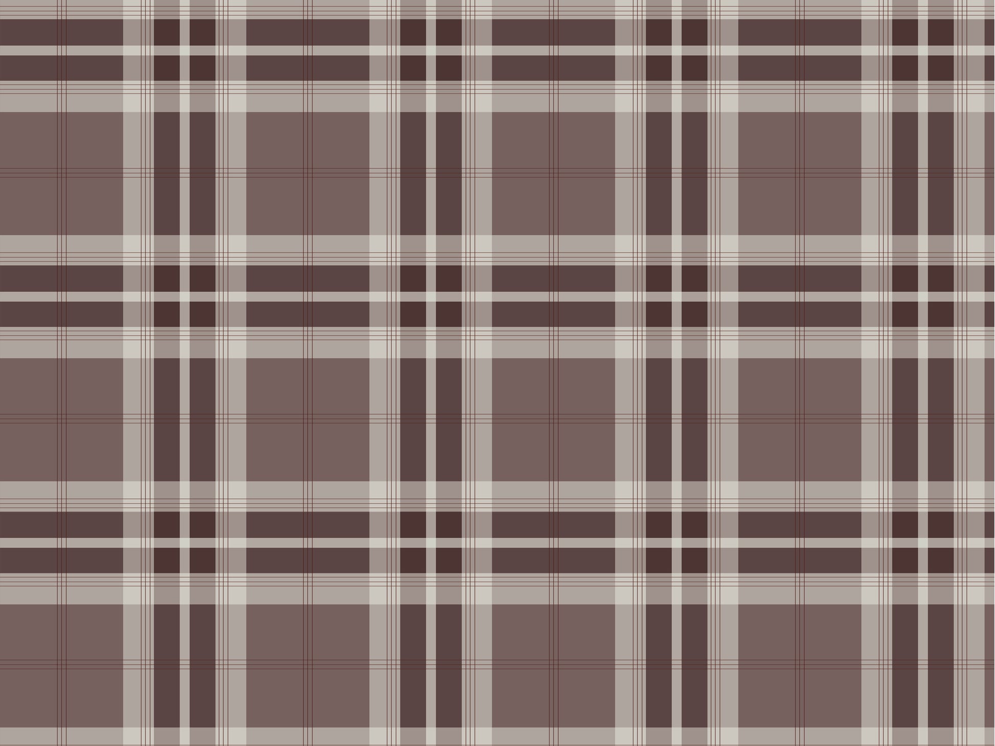 A modern dining room setup features a classic tartan plaid wallpaper in soft grey and white tones.
The textured design displays a clean grid pattern with intersecting grey lines across the wall.
In front, a dark wood dining table is paired with matching chairs with grey upholstered cushions.
The elegant room layout is beautifully completed by an open window view showing a touch of greenery.