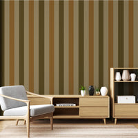 A minimal bedroom features a textured plaid wallpaper in soft off-white and charcoal grey tones.
The subtle fabric-look pattern displays a clean grid with intersecting light and dark grey lines.
In front, a bed with clean white linens is paired with a low wooden side table.
The neutral, bright interior space creates a calm, simple, and comfortable atmosphere.