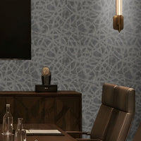 Slate blue seamless texture wallpaper featuring an elegant organic abstract pattern with a refined woven appearance. This premium decorative wall covering is ideal for modern living rooms, bedrooms, offices, conference rooms, hotels, restaurants, and commercial interiors, adding depth, texture, and timeless sophistication while creating a luxurious contemporary ambiance.