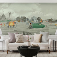 Indian Village heritage wallpaper in living room Grey