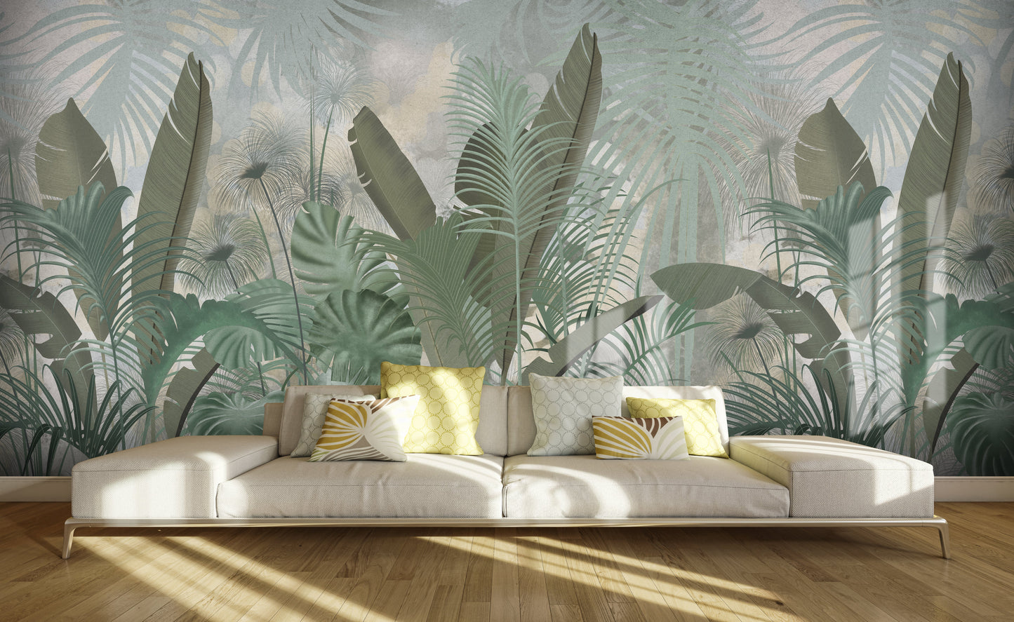 914_DA Banana Grove Banana Leaf Mural Wallpaper, Hunter Green