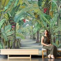 1280_DA Banana Grove Dreams Banana Leaf Mural Wallpaper, Green Tropical Wall Design