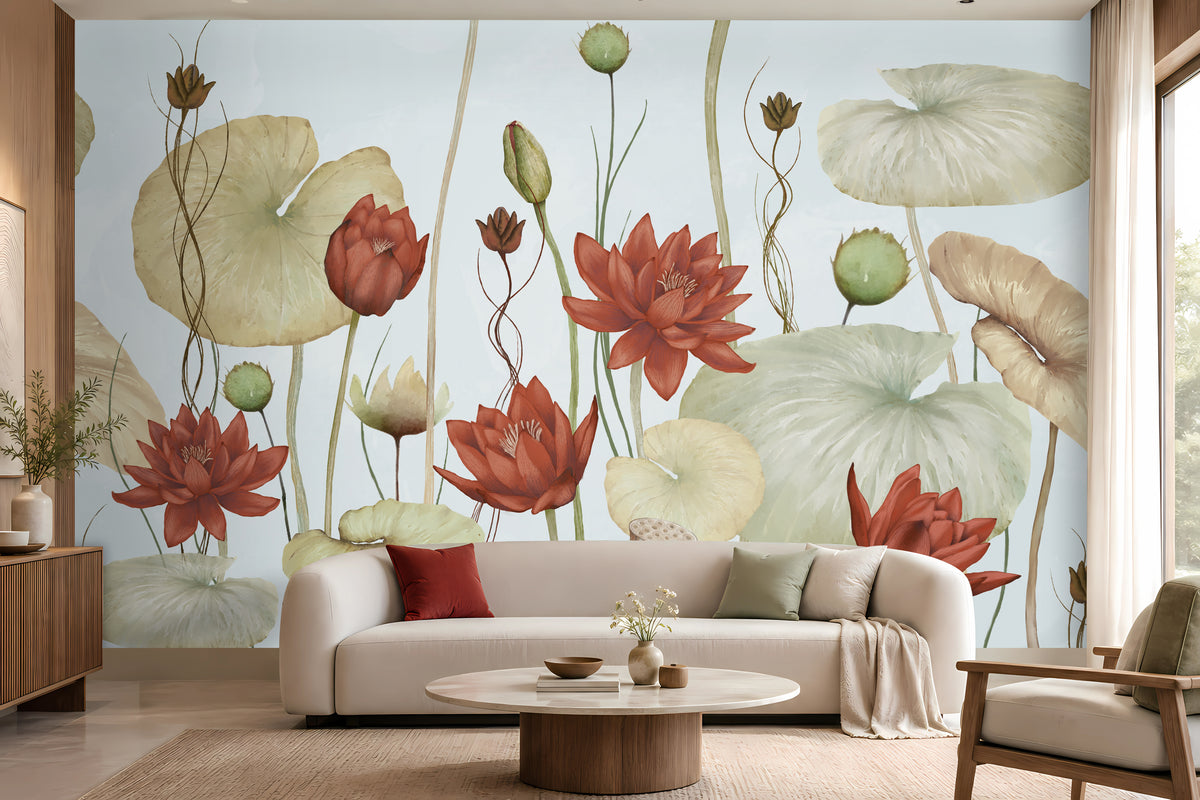 1517_DA_ Lotus Botanical Wallpaper_Sage Green.