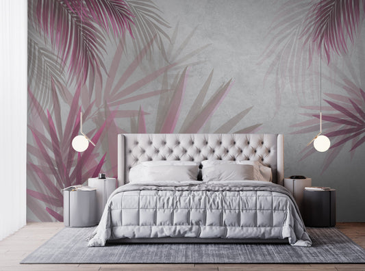 An architectural perspective of a contemporary lounge featuring the Calm Mural as a full-scale feature wall. The mural’s warm pink and concrete tones pair elegantly with minimalist cream furniture, brass accents, and neutral textiles, creating a serene and sophisticated interior sanctuary.