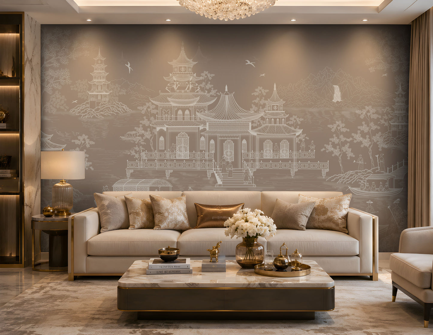 1429_DA_Imperial Garden Retreat Wallpaper, Crimson Red, Wall Mural.