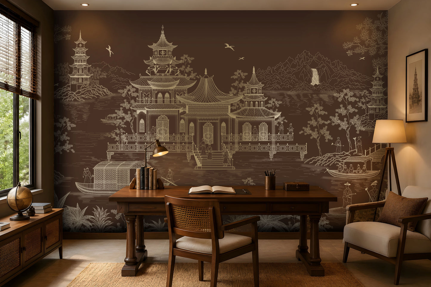 1429_DA_Imperial Garden Retreat Wallpaper, Crimson Red, Wall Mural.
