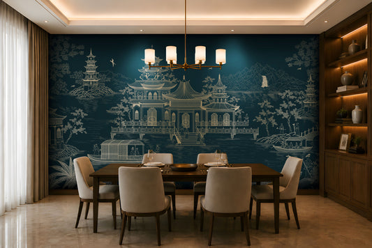 1431_DA_Imperial Garden Retreat Wallpaper, Deep Turquoise, Wall Mural.