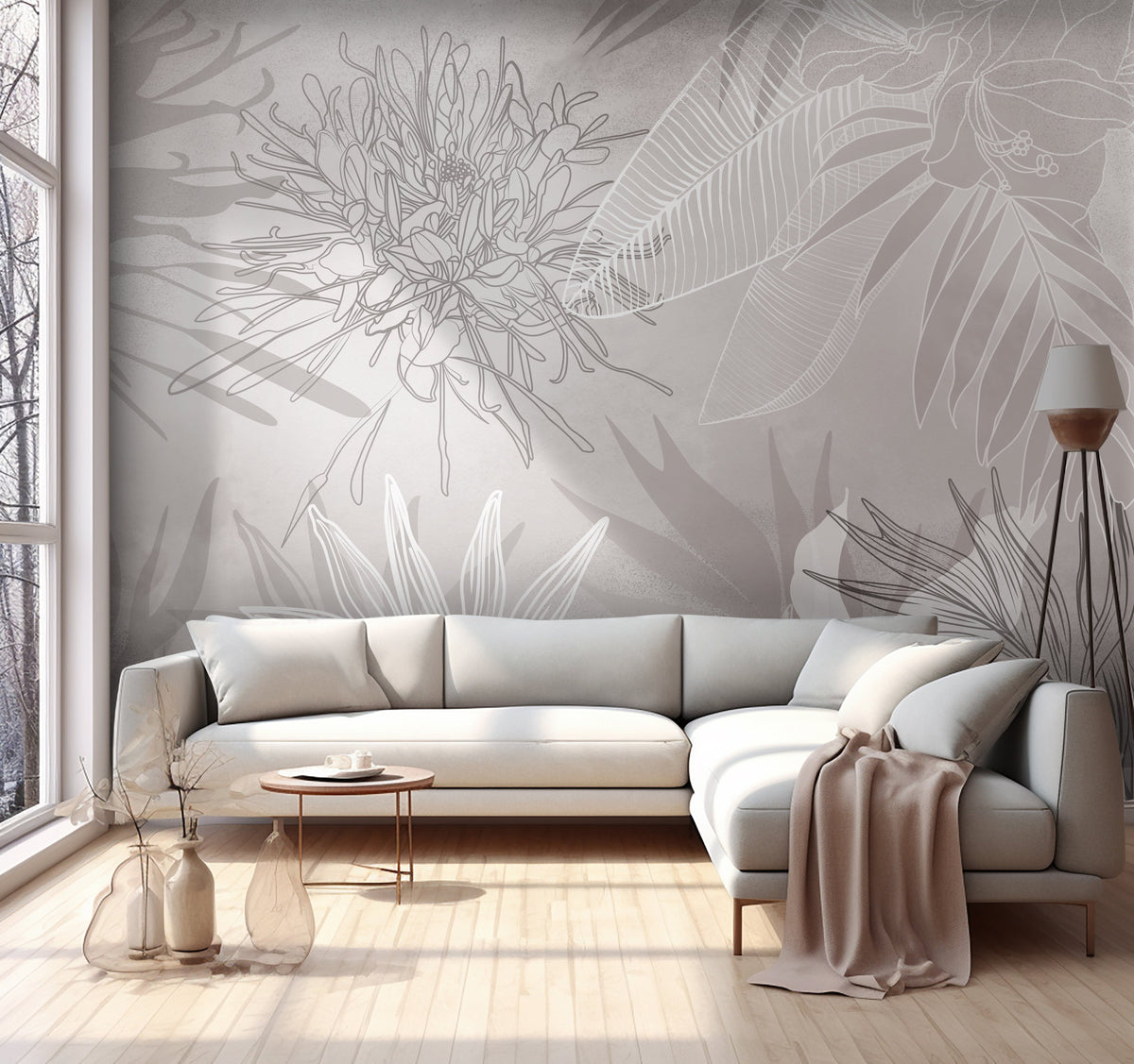 537_DA Floral Fusion Artistic Wall Mural, Pale Green