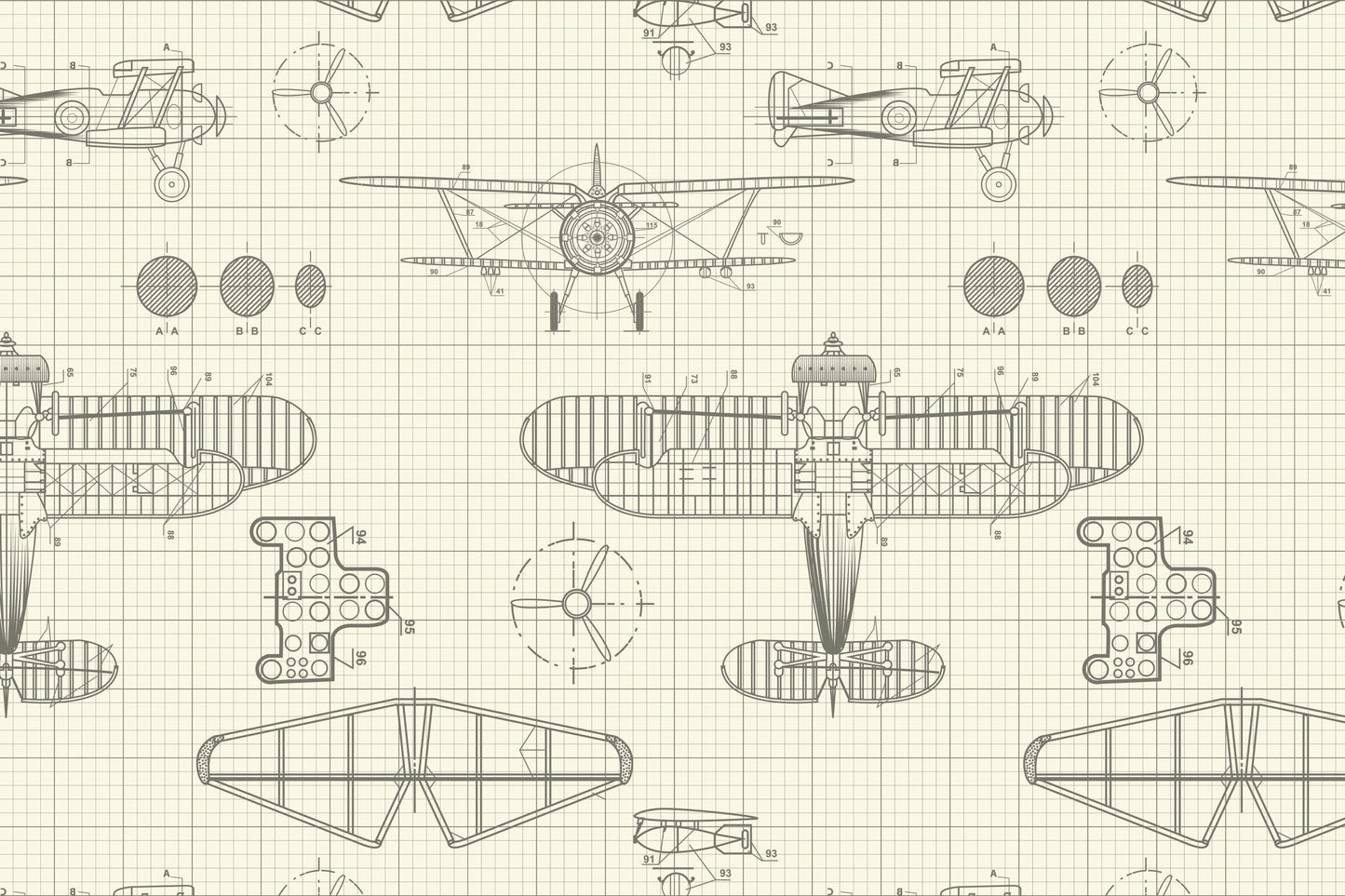 Pale yellow flying machine kids mural wallpaper playful wall design in modern living room.
