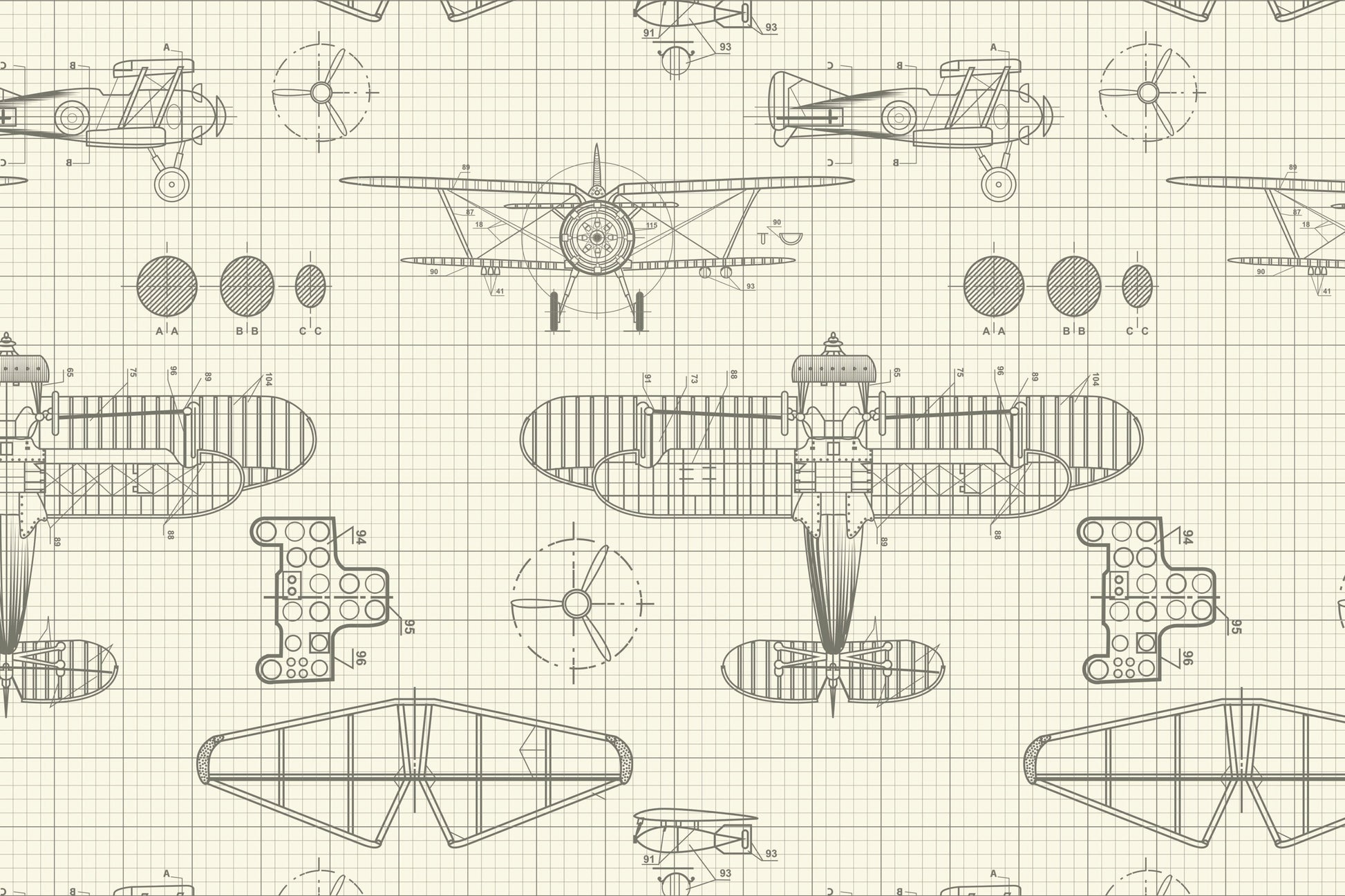 Pale yellow flying machine kids mural wallpaper playful wall design in modern living room.