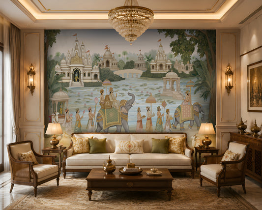 1449_DA_Royal Temple Procession Wallpaper, Heritage Gold, Wall Mural