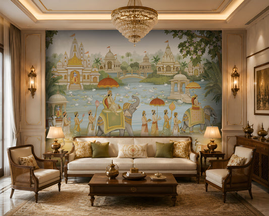 1449_DA_Royal Temple Procession Wallpaper, Heritage Gold, Wall Mural