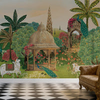 1324_DA Heritage Re imagined: The Royal Pichwai Garden Mural Wallpaper, Beige
