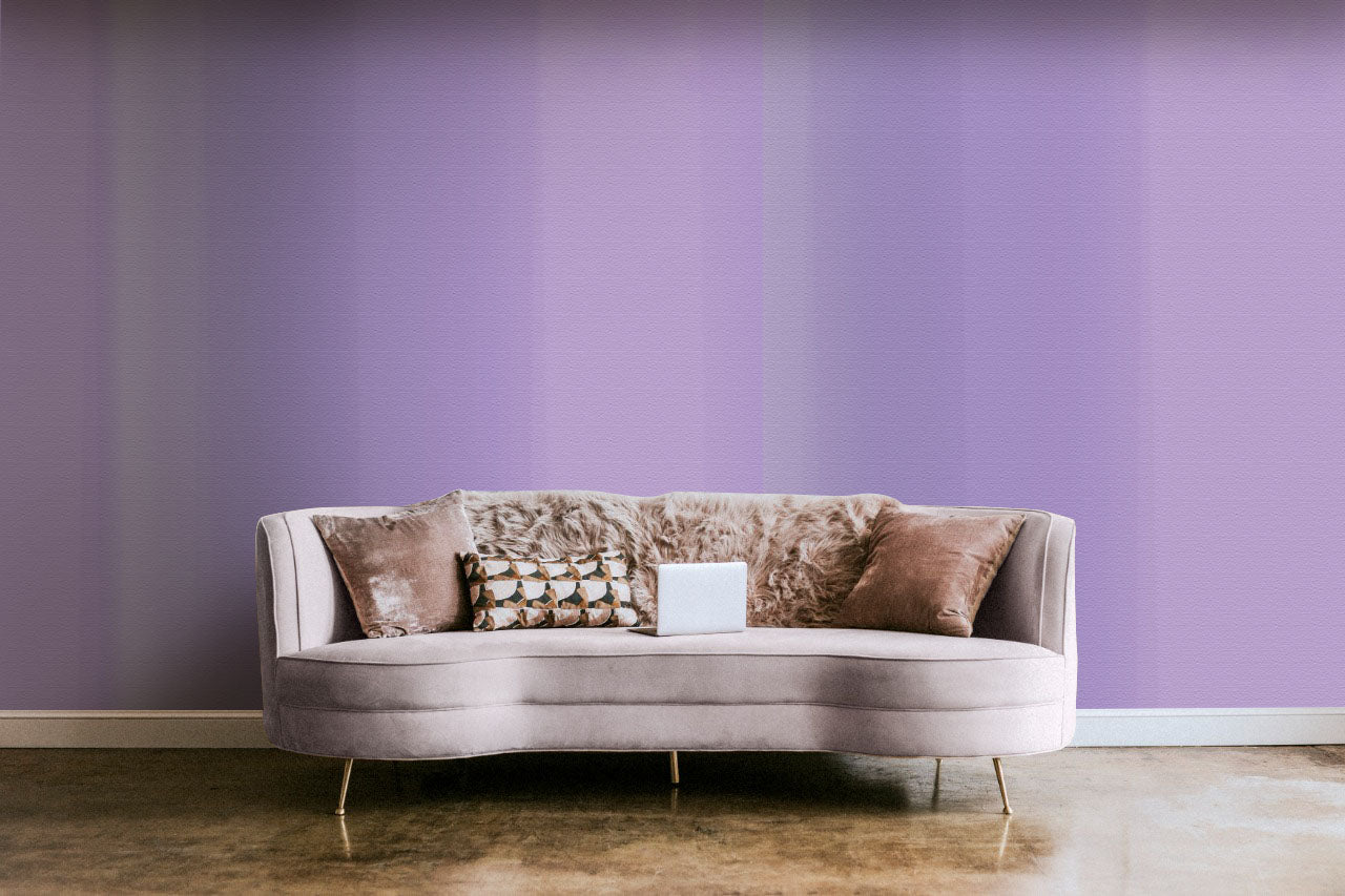 Soft Lavender watercolour stripes wallpaper in living room. Living room wallpaper.