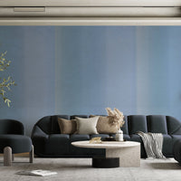Iceberg blue, water colour stripes wallpaper in a living room