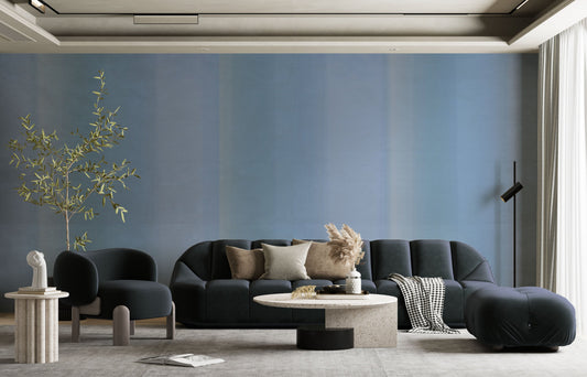 Iceberg blue, water colour stripes wallpaper in a living room