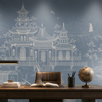 1437_DA_Imperial Garden Retreat Wallpaper, Mist Blue, Wall Mural.