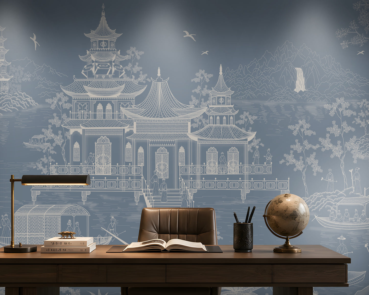 1437_DA_Imperial Garden Retreat Wallpaper, Mist Blue, Wall Mural.