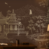 1434_DA_Imperial Garden Retreat Wallpaper, Coffee Brown, Wall Mural.