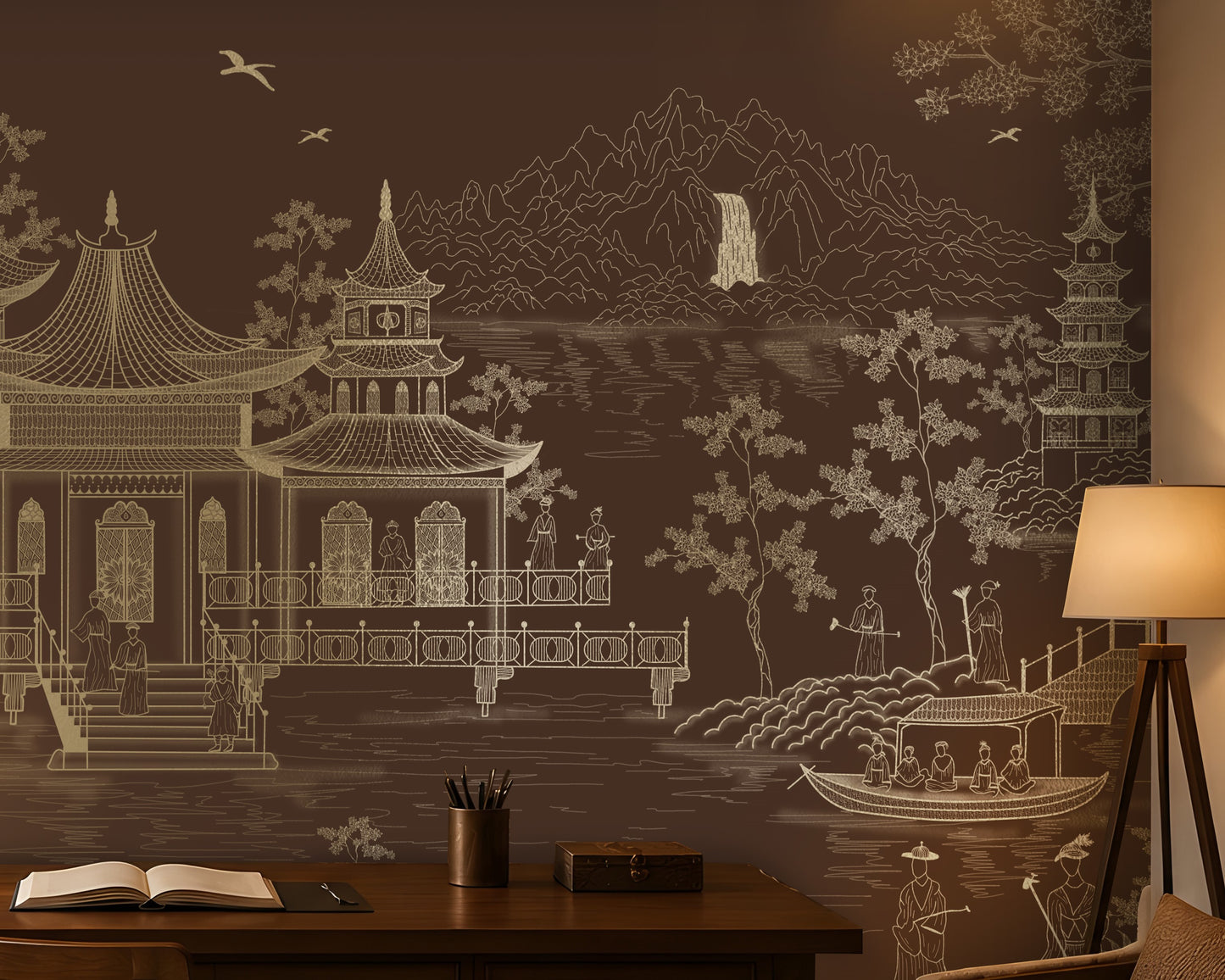 1434_DA_Imperial Garden Retreat Wallpaper, Coffee Brown, Wall Mural.