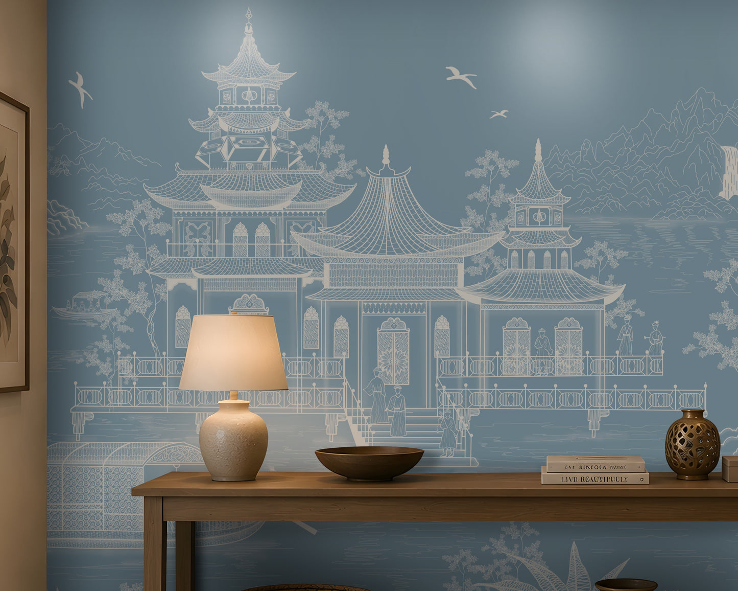 1438_DA_Imperial Garden Retreat Wallpaper, Cloud Blue, Wall Mural.