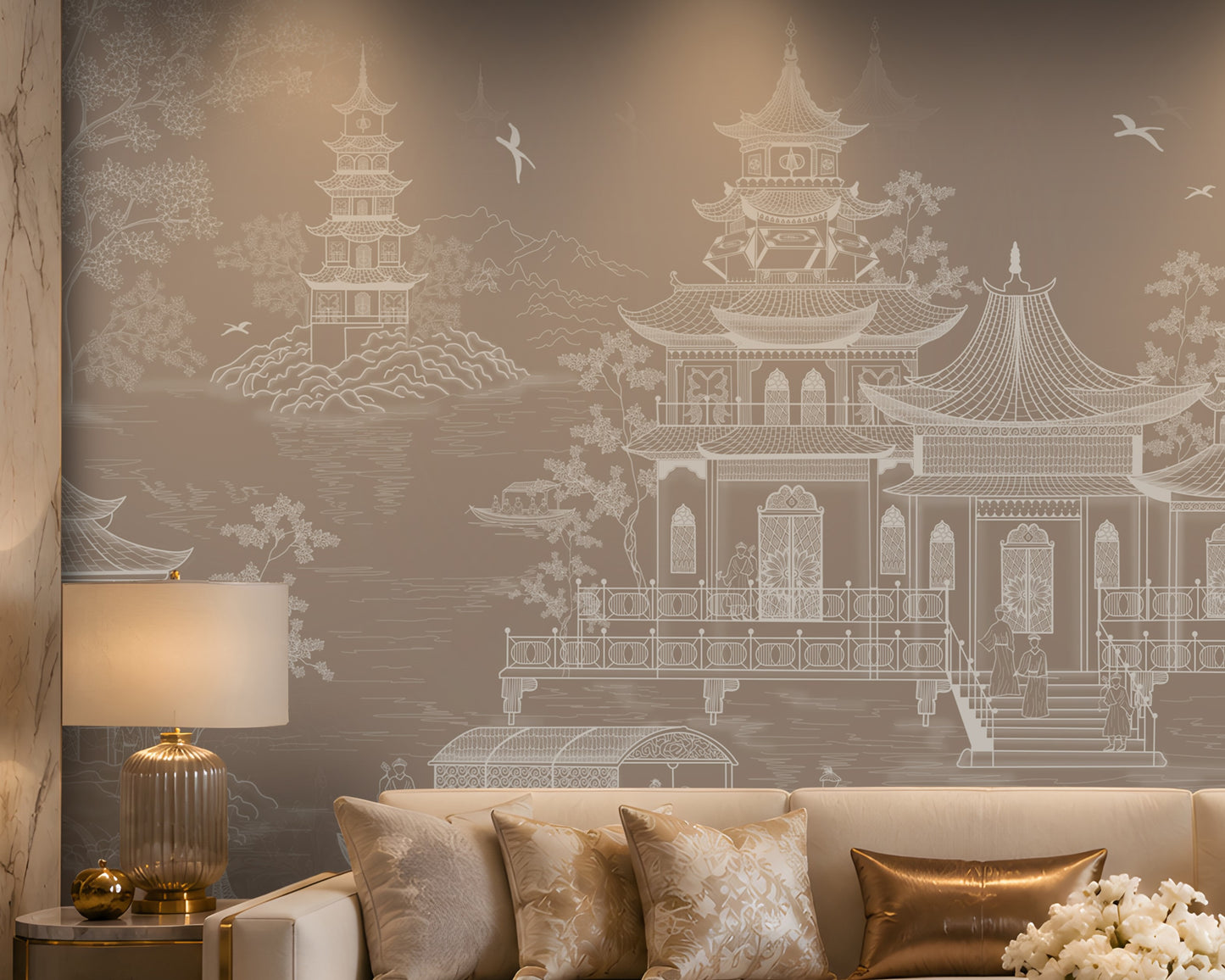 1440_DA_Imperial Garden Retreat Wallpaper, Clay Beige, Wall Mural.