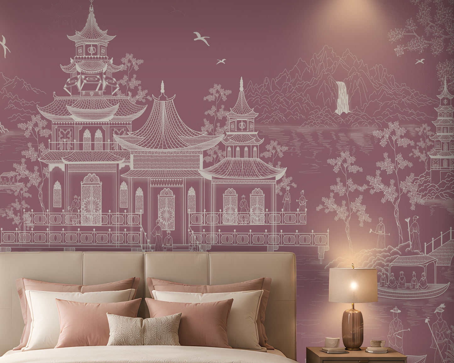 1435_DA_Imperial Garden Retreat Wallpaper, Pastel Pink, Wall Mural.