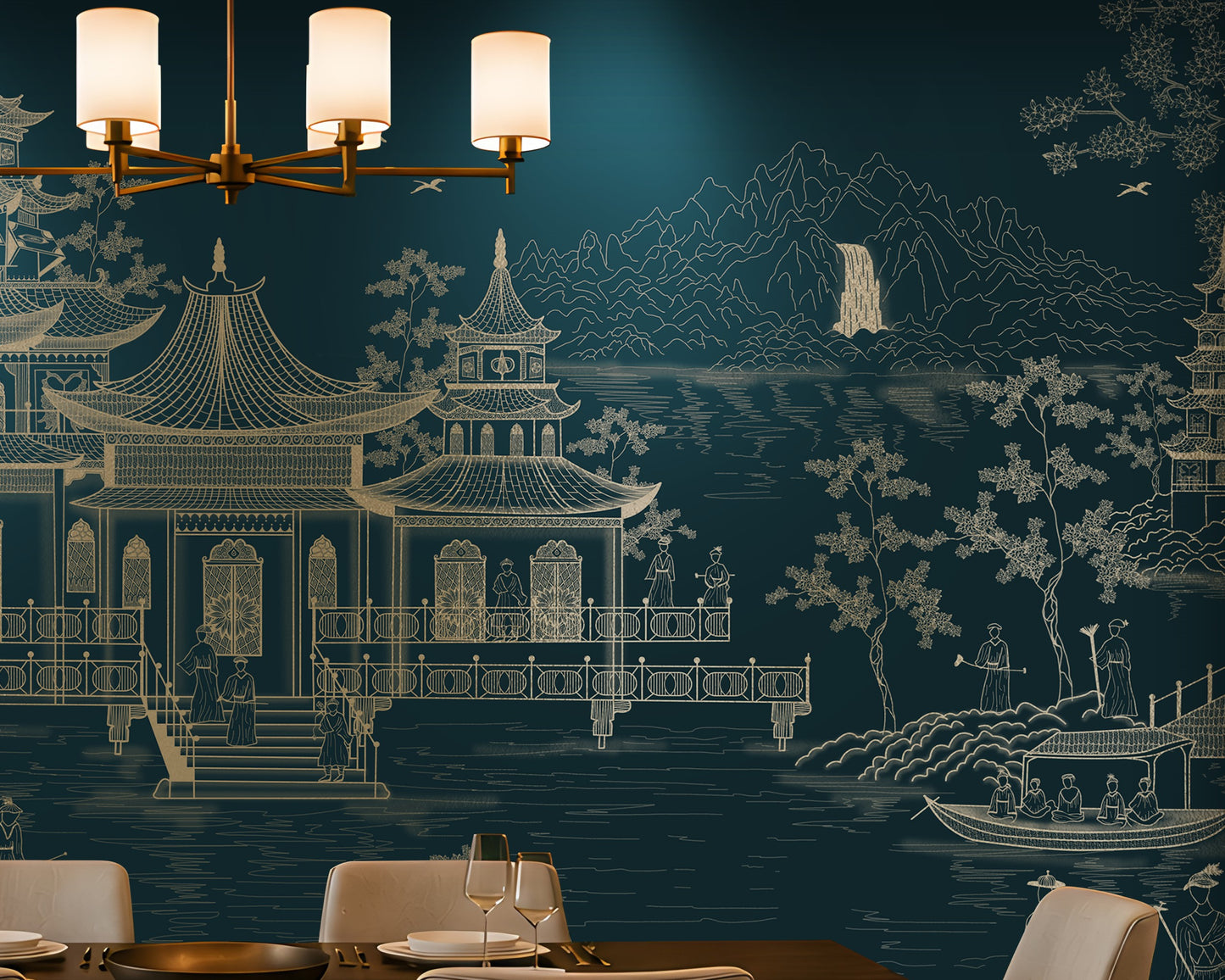 1431_DA_Imperial Garden Retreat Wallpaper, Deep Turquoise, Wall Mural.