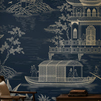 1433_DA_Imperial Garden Retreat Wallpaper, Deep Navy, Wall Mural.
