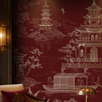 1429_DA_Imperial Garden Retreat Wallpaper, Crimson Red, Wall Mural.