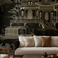 1430_DA_Imperial Garden Retreat Wallpaper, Midnight Black, Wall Mural.