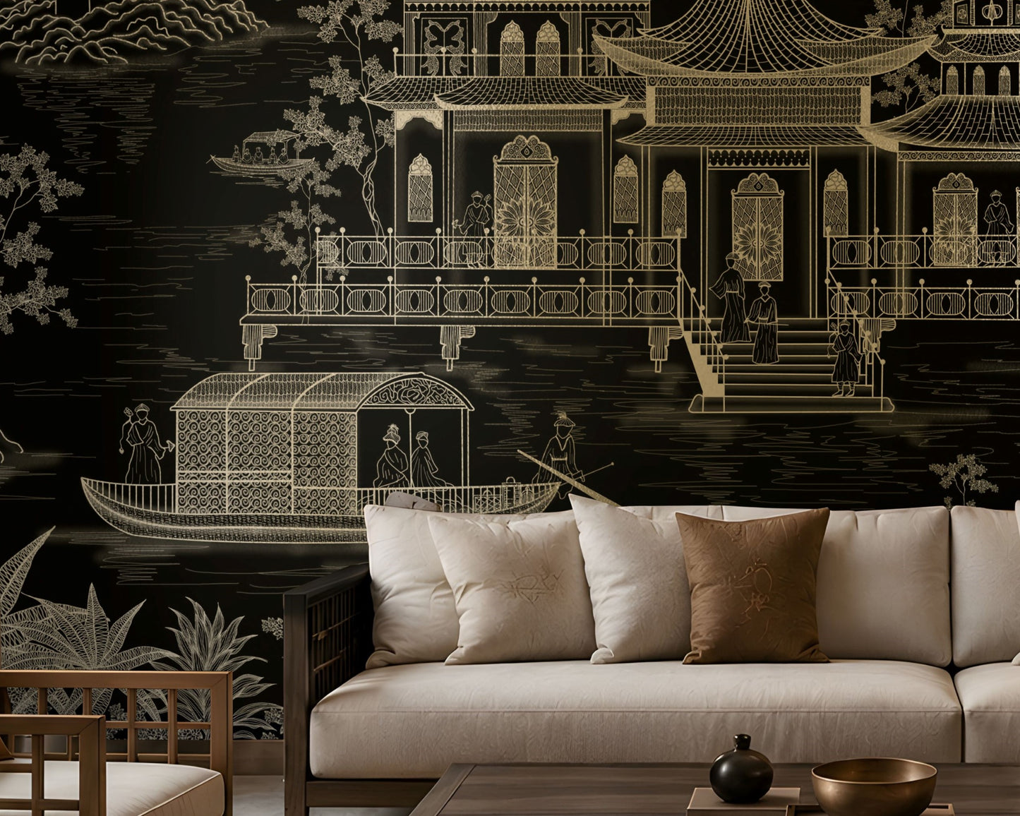 1430_DA_Imperial Garden Retreat Wallpaper, Midnight Black, Wall Mural.