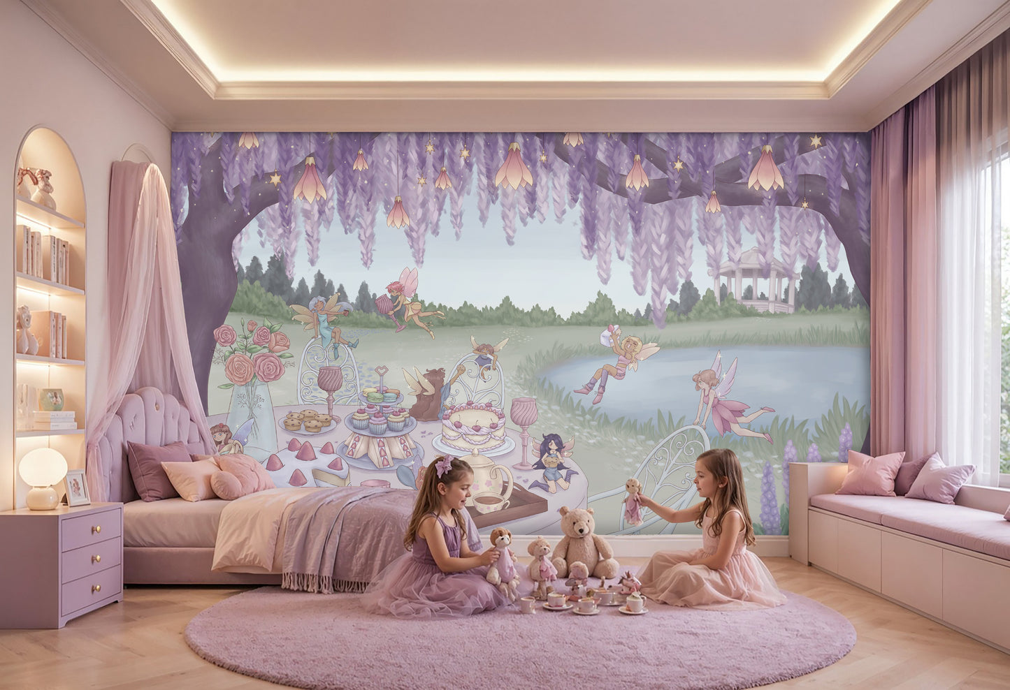 1350_DA Lavender Dreamy Fairy Tea Party Garden Kids Bedroom Wallpaper Mural