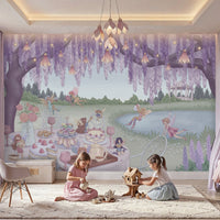 1350_DA Lavender Dreamy Fairy Tea Party Garden Kids Bedroom Wallpaper Mural