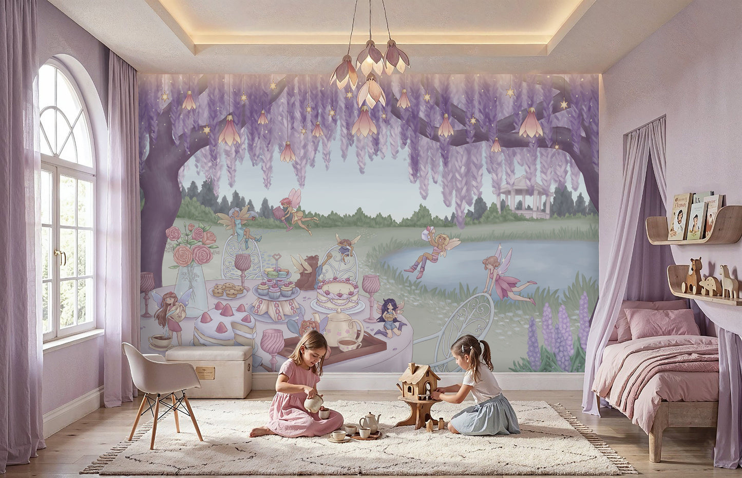 1350_DA Lavender Dreamy Fairy Tea Party Garden Kids Bedroom Wallpaper Mural